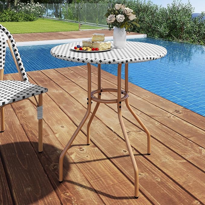 Tangkula 27.5" Outdoor Round Dining Table, Patio Small Heavy Duty Bistro Cafe Table with Metal Frame and Adjustable Foot Pads, Outdoor Side Table for Garden, Balcony and Courtyard