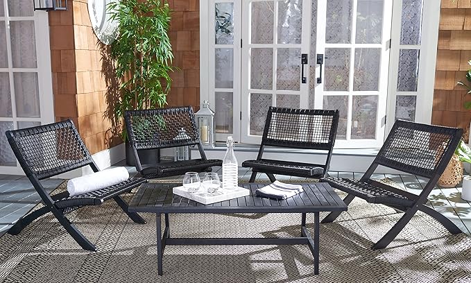 SAFAVIEH Outdoor Collection Blaze Coastal Black Acacia Wood/Black 5-Piece Coffee Set