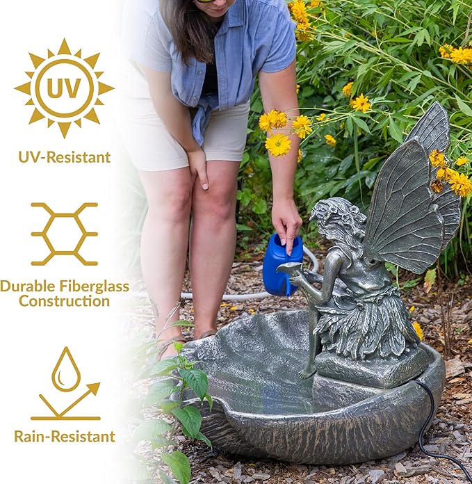 Sunnydaze Fairy Shell Outdoor Water Fountain - 30-Inch Waterfall Fountain with Submersible Pump for the Patio, Lawn, or Yard