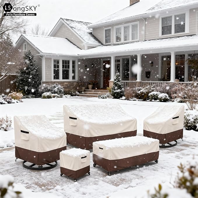 Patio Swivel Chair Cover 4 Pack,Waterproof Heavy Duty Patio Chair Covers,Swivel Chair Cover for Outdoor Furniture Covers Waterproof(33 W x 35 D x 36 H inches),Beige&Brown