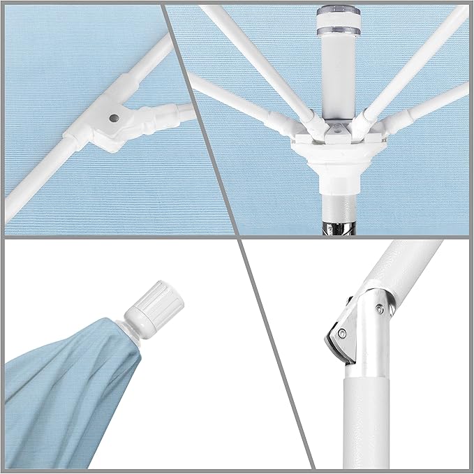 California Umbrella 9' Round Crank Lift, Collar Tilt, Aluminum Pole, Fiberglass Rib Patio Umbrella, White Finish