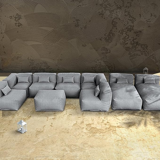 Patio Furniture Set Bean Bag 9 Pieces Outdoor Chairs Sectional Conversation Patio Set Daybed Furniture Outdoor Sofa Couch High Density Foam Filling Modern Comfy Patio Couch, Dark Gray