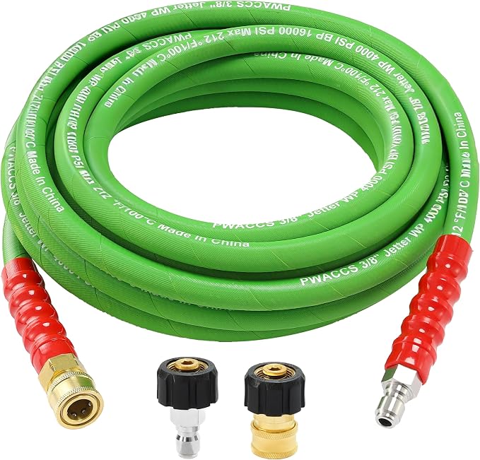 PWACCS Pressure Washer Hose, 25 FT 3/8" Quick Connect Power Washer Hoses Kink Resistant for Cold/Hot Water, Steel Wire Braided Pressure Hose, M22 14 Fittings, 4000 PSI
