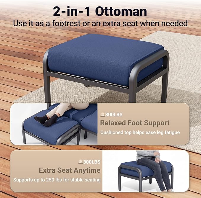 Aluminum Outdoor Patio Furniture Set, 6-Piece Outdoor Sofa with 5.1" Thick Cushions, Swivel Rocking Chairs, Outdoor Couch with Ottomans, for Porch, Garden, Navy Blue