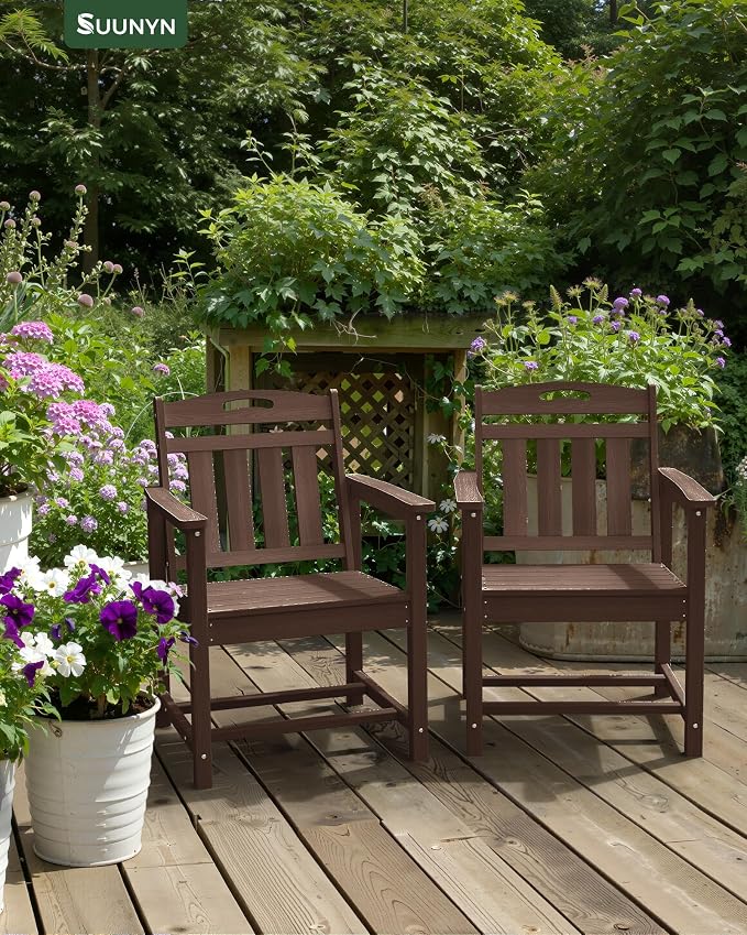 Outdoor Patio Dining, All-Weather HDPE Chair Fade-Resistant, and Low Maintenance for Backyard, Garden, or Patio, Brown