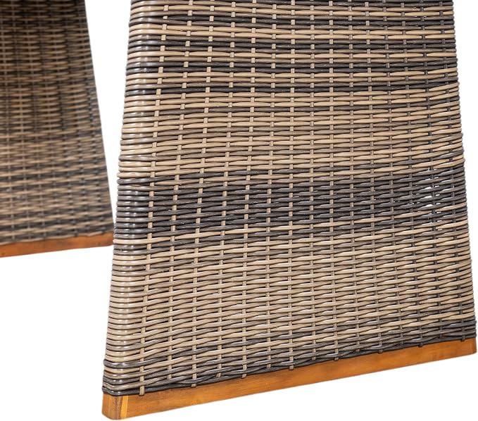 Christopher Knight Home Shuri Patio Acacia Wood Dining Table, Slatted Tabletop Outdoor Side Table with Handwoven Rattan Legs, Rectangular Outdoor Dining Table for Backyard/Garden, Grey + Teak