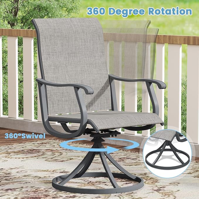 DIFY Patio Table and Chairs Set for 8, 9 Piece Outdoor Dining Set Includes 59.8" Round Metal Dining Table with Umbrella Hole and 8 Textilene Swivel Patio Chairs, for Garden Backyard Deck, Grey
