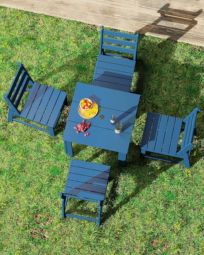 GREENVINES Patio-Chair | Outdoor Dining Chairs Set of 2 | HDPE Plastic | Armless |All Weather | for Backyard Deck Poolside Garden | Blue