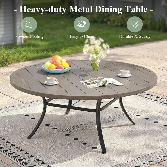 9 Pieces Round Patio Dining Set, Outdoor Furniture of 60" Round Patio Table and Patio Swivel Chairs for Backyard Lawn Garden, Grey Table and Grey Chairs