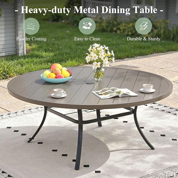 11 Pieces Outdoor Dining Set, Stackable Textilene Paito Chairs & 63" Round Dining Table with Umbrella Hole, Patio Dining Set for Backyard, Deck, Garden, Grey