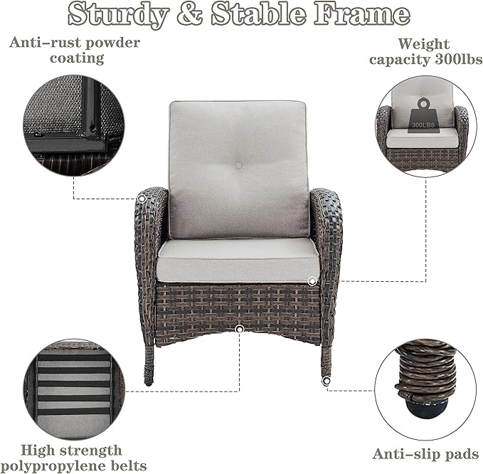 Belord Outdoor Wicker Loveseat Furniture Set of 4 with Coffee Table for Porch Deck Balcony, 4 Pieces Rattan Outdoor Conversation Sets Include 2 Club Chairs 1 Loveseat Couch 1 Coffee Table Brown/Beige