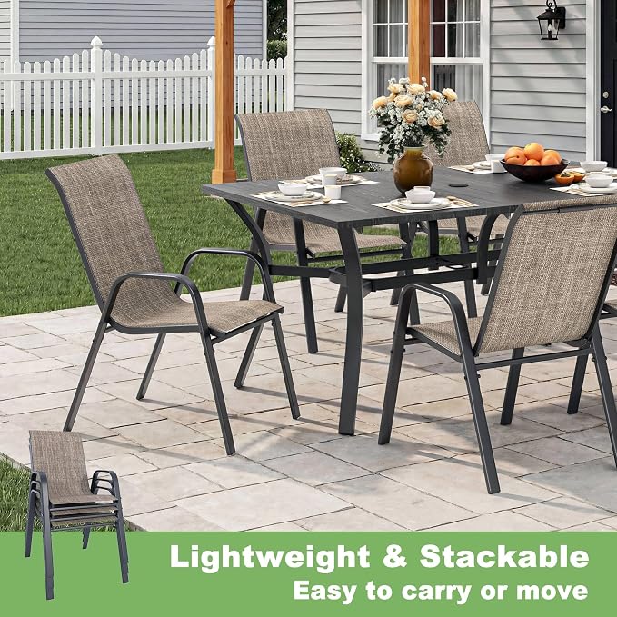 Outdoor Dining Set for 4, Patio Metal Table and Chairs Set with 1.97'' Umbrella Hole, 5pcs Patio Furniture Set 37.8”x37.8” Dining Table Set with Stackable Chairs for Backyard Pool Deck