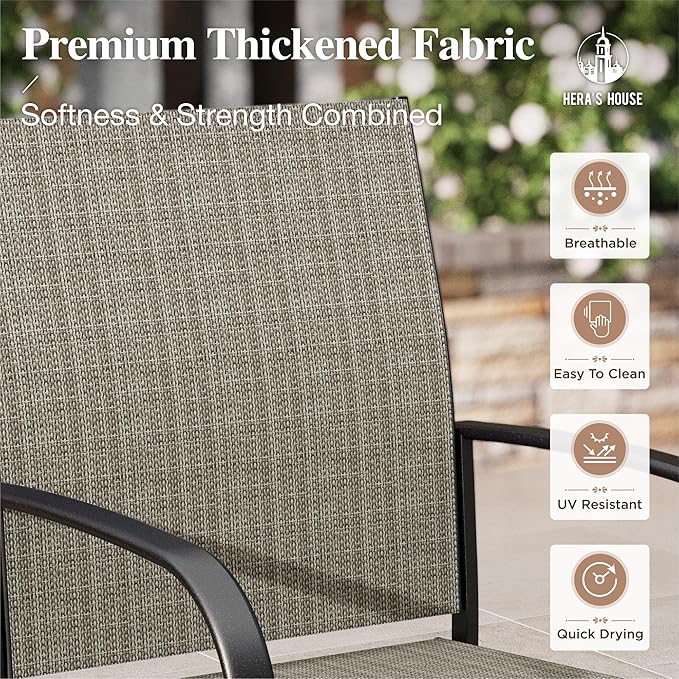 HERA'S HOUSE Patio Table and Chairs for 6, 7 Pieces Outdoor Deck Dining Sets, Wood-Like Rectangular Metal Table Set with Chairs for Lawn Garden Backyard, Brown