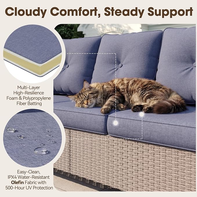 NestNook 3 Piece Patio Furniture Set, Outdoor Furniture Wicker Swivel Chairs Set of 2 with Side Table Rattan Patio Conversation Set for Balcony Deck Backyard and Poolside (Blue)