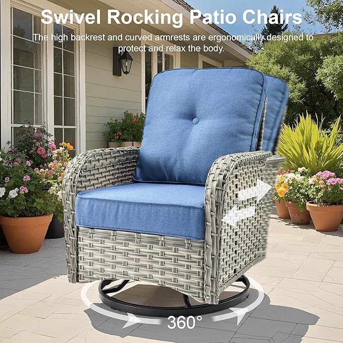 Outdoor Patio Furniture Sets,11 PCS Patio Conversation Set Outside Rattan Sectional Sofa with 54 in Fire Pit Table Wicker Rocking Chair Coffee Table Fit Backyard Porch Garden Poolside Balcony