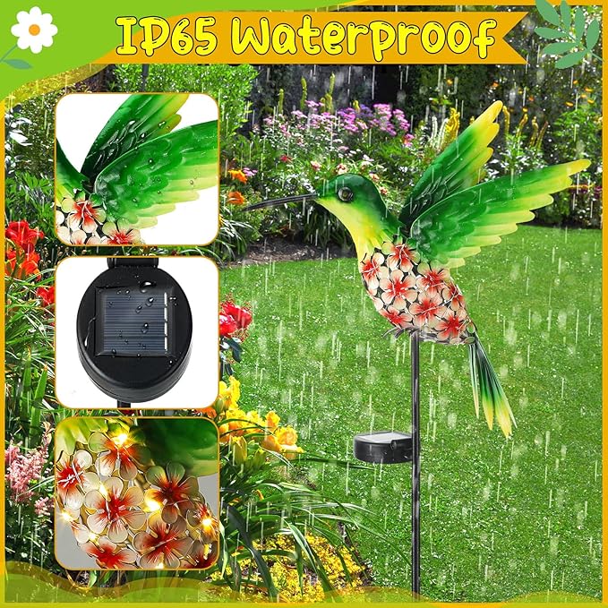 VIHOSE Garden Hummingbird Solar Lights Decor, Cardinal Solar Stake Lights for Outdoor Yard, Metal Red Hummingbird Gift for Women Mom, Waterproof Decorative Warm LED for Outside Yard Lawn Patio Porch