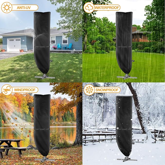 Kipiea Patio Umbrella Cover for 9'-13' Cantilever Umbrella, Upgraded 600D Heavy Duty Outdoor Umbrella Covers with Support Pole and Zipper