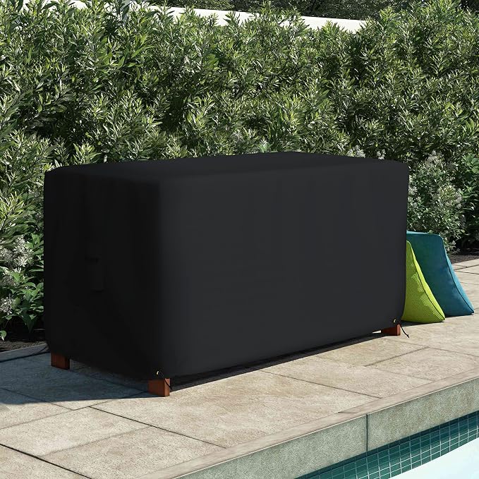 Covers & All Patio Deck Box Cover - Heavy Duty 18 Oz Waterproof Outdoor Yard Cushion Storage Box Protection 100% Weather Resistant with Air Pockets and Drawstring. (52" W X 27" D X 27" H, Black)