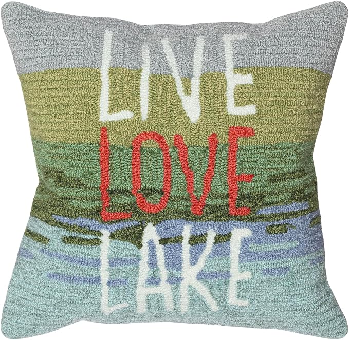 Liora Manne Lush Decor FRONTPORCH Indoor/Outdoor Handmade Pillow - Transitional Graphic Casual Nature Accent (Live Love Lake Water) (18" x 18")