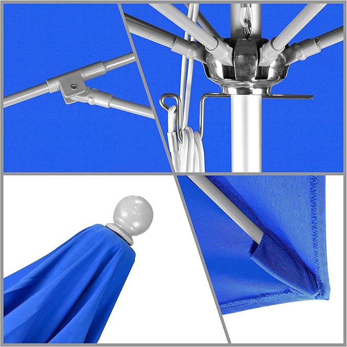 California Umbrella 11' Rd. Venture Series Contract Grade Patio Umbrella, Pulley Open, Silver Finish, Sunbrella Pacific Blue