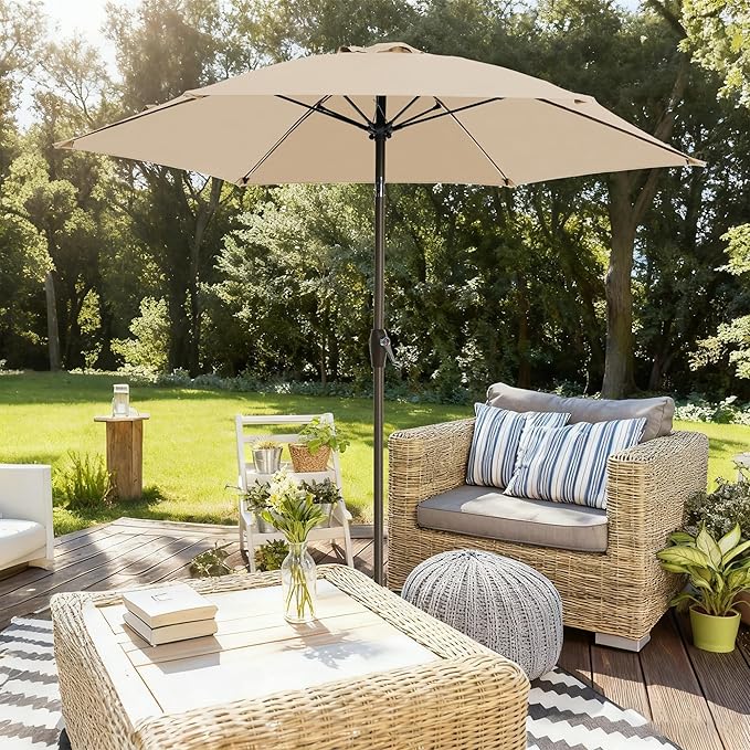 7.5FT Large Outdoor Patio Umbrella with Crank & Tilt - Durable Market Umbrella for Outdoor Patio with 6 Fiberglass Ribs for Poolside,Deck,Yard,Garden