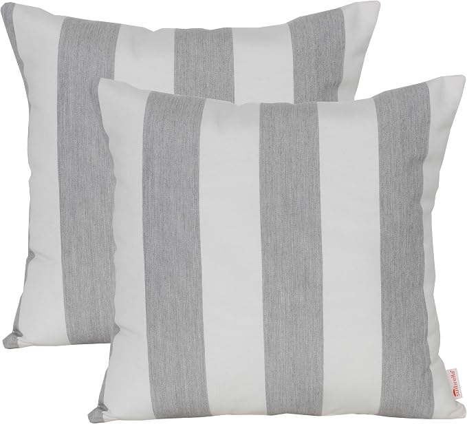 Outdoor/Indoor Sunbrella Throw Pillow Cover Only Square Set of 2 Pieces 18 inch x 18 inch Cabana Stripe - Insert Not Included, Granite/Gray