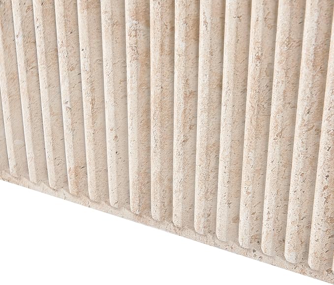 Christopher Knight Home Livia 20.28" Tall Outdoor Square Accent Side Tables Set of 6, Patio Decorative End Tables with Fluted Design, MGO Garden Stool for Patio Balcony & Garden Decor, Travertine