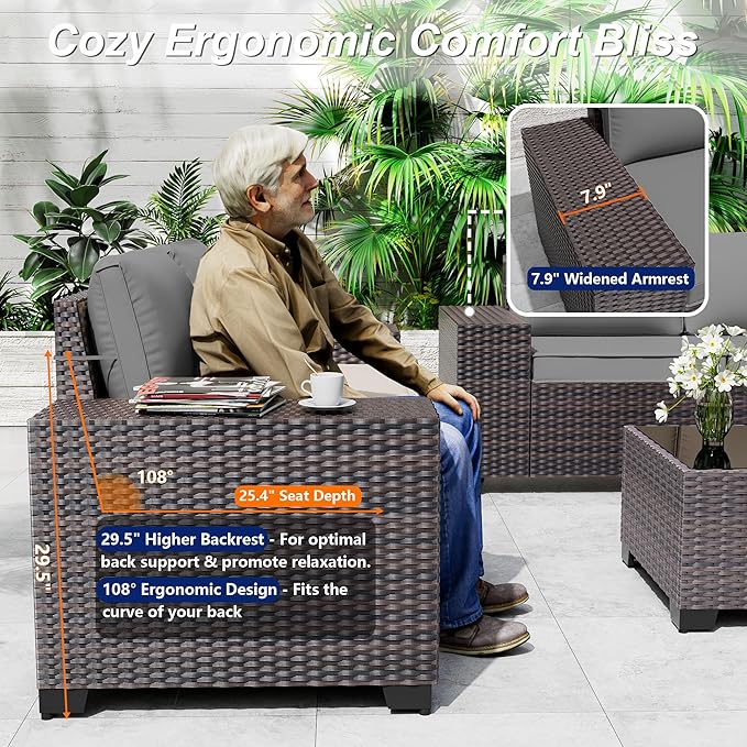 Outdoor Patio Furniture Set, 12 Pieces Outdoor Sectional Furniture High Backrest Patio Sofa, All-Weather PE Rattan Patio Conversation Set with Coffee Table & Cushions(Grey).