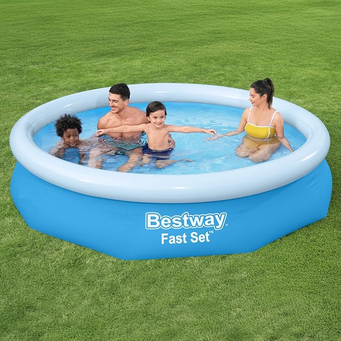 Bestway Fast Set 10' x 26" Above Ground Pool, Round Inflatable Ring Top Outdoor Swimming Pool