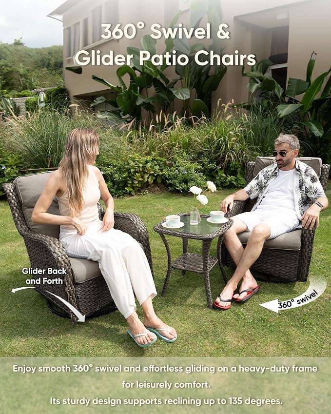 HUMMUH Patio Furniture Set with Fire Pit Table 5-Piece Wicker Outdoor Swivel Rocker Patio Chairs High Back Outdoor Couch Conversation Set for Porch, Backyard, Deck