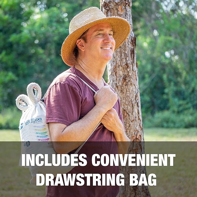 Bliss Hammocks BH-400WFRCA Polyester Hand-Braided Hammock in a Bag Decorative Fringe, Natural Brown