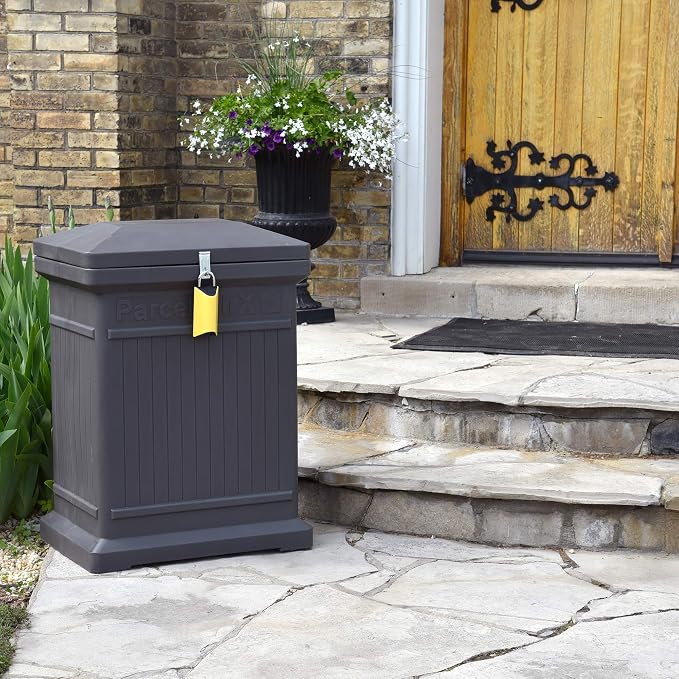 RTS Home Accents Parcelwirx Premium Vertical Storage Cabinet/Lockable Package Delivery Box with Hinged Lid and Smart Lock, Graphite