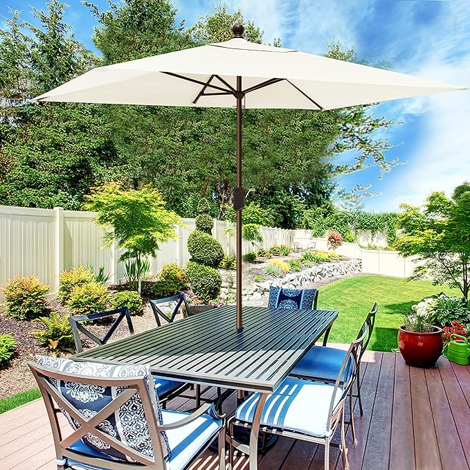 EliteShade USA 10-Year-Non-Fading 6.5x10Ft Rectangular Market Patio Umbrella, UPF 50+ UV Protection Performance Sun Umbrella, Heavy Duty Commercial Grade Outdoor Table Umbrella with Crank, Windproof Vented Top for Garden, Pool, Deck and Outdoor Playset...