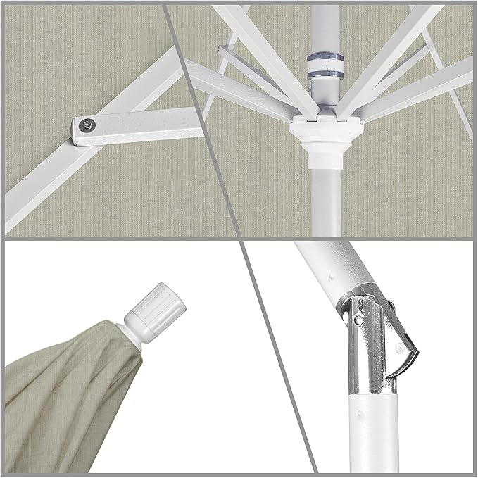 California Umbrella 9' Round Aluminum Patio Umbrella, Crank Lift, Collar Tilt, White Pole, Spectrum Dove