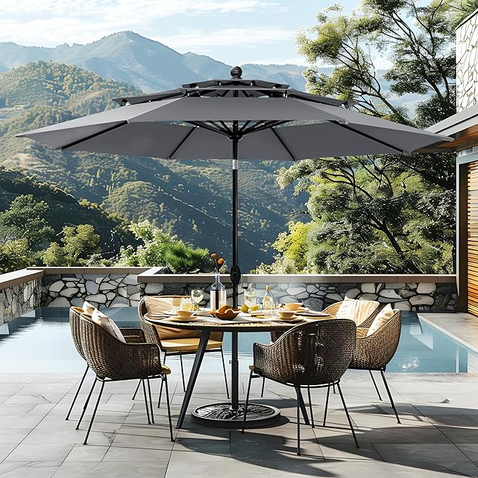 Sophia & William 10ft 3 Tier Auto-tilt Patio Umbrella,Wind Resistent,Outdoor Patio Umbrellas Double Vented Umbrella with Crank for Pool Garden Backyard, Grey