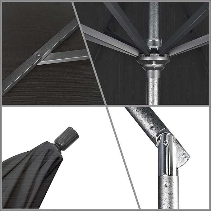 California Umbrella 11Ft Premium Sunbrella Patio Umbrella, Hand-Crank, Tilt-Collar, Gray Frame, Black Fabric