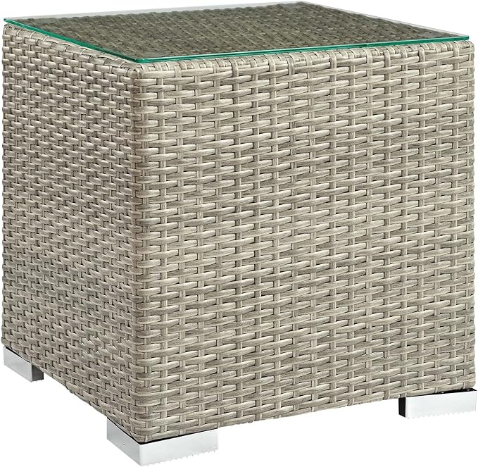 Modway Repose Wicker Rattan Glass Outdoor Patio Side End Table in Light Gray