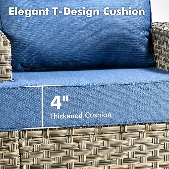 WEAXTY 6 Pieces Patio Furniture Set, Outdoor Sectional Sofa Couch with Solar Coffee Table, All-Weather Outside Furniture Patio Conversation Sets for Backyard Porch Balcony (Sapphire Blue)