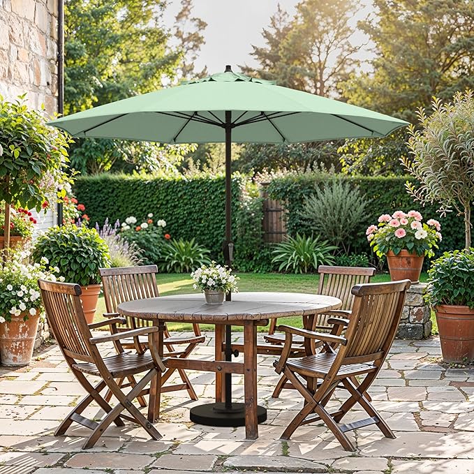California Umbrella 12-Year Protection 7.5-Ft Outdoor Patio Umbrella, Sunbrella Fade-Resistant Fabric, Auto-Tilt, Heavy Duty Aluminum Frame, 8 Reinforced Ribs for Pool or Deck, Bronze Pole, Spa