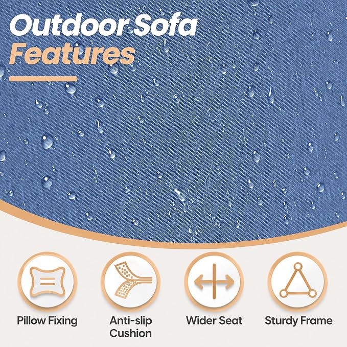 Metal Patio Furniture Set,6 Pieces 7 Seats Patio Sectional Outdoor Furniture Set with Rectangular Coffee Table,Patio Conversation Sets with 5.1" Thickened Cushions,Navy Blue
