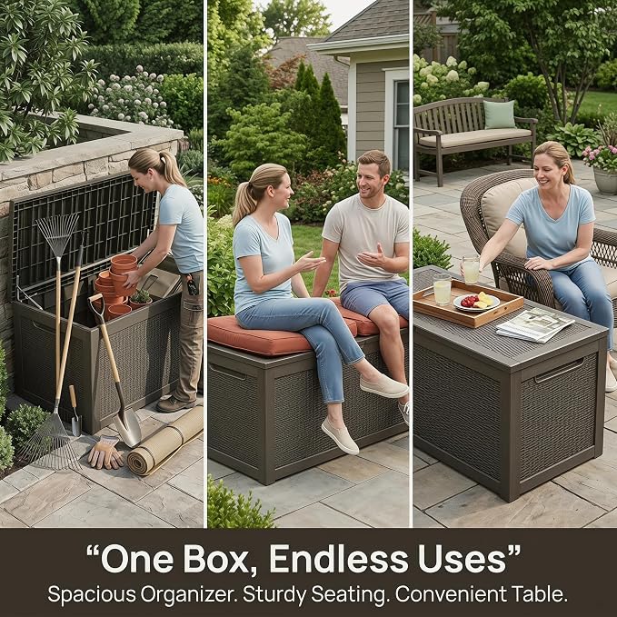 318 Gallon Large Resin Deck Box – Waterproof Outdoor Storage Chest for Patio Cushions, Garden Tools & Pool Supplies, UV-Resistant All-Weather Construction, Lockable Lid & Hydraulic Rods, Easy Assembly
