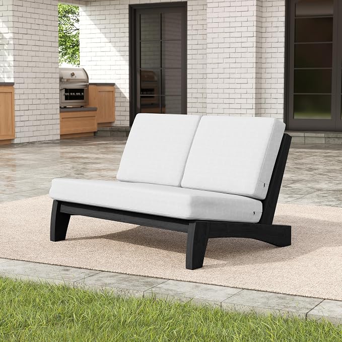 Pia Ricoo 4 Piece Patio Furniture Sets, Outdoor Loveseat Sofa Set with 2 Chairs & Coffee Table, Patio Conversation Set for Backyard, Deck, Lawn, Beige, Dark Wood