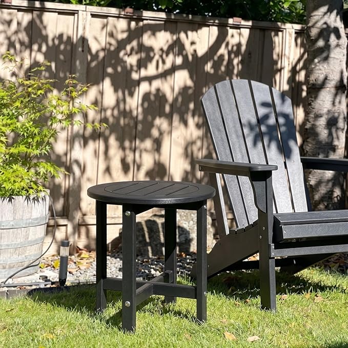 GDFStudio HDPE Outdoor Side Table, Small Patio End Table, All-Weather Round Accent Table for Porch Balcony Deck Poolside, Black