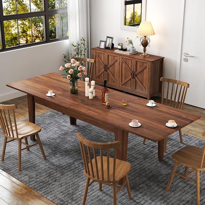 70.86" - 106.5" Extendable Dining Room Table, Modern Extra Long Folding Dining Tables, Outdoor Patio Furniture Set for 2-8 People, Adjustable Kitchen Dinner Table, Walnut