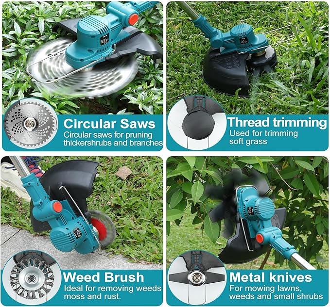 Electric Weed Wacker Cordless, Battery Powered Weed Eater String Battery, 21V Electric Weed Eater, for Lawn, Bush Trimming(with 2 x 4.0Ah Batteries and Fast Charger Included) (Blue)
