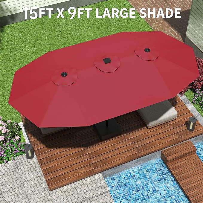 GarveeHome 13ft Large Patio Umbrellas with NO Base, Outdoor Double-Sided Rectangle Market Umbrella with Crank Handle, for Pool Lawn Garden