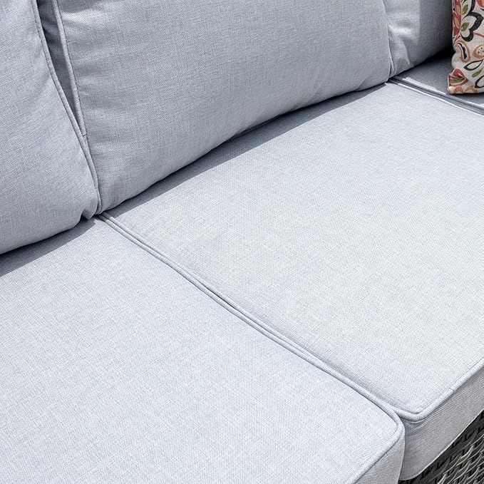 HOOOWOOO 6-Piece Luxury Patio Furniture Set–Comfortable Outdoor Rattan Sofa Set with Loveseat, 2 Chairs, 2 Ottoamns, Weather-Resistant Patio Conversation Set for Deck, Garden, Balcony (Grey)