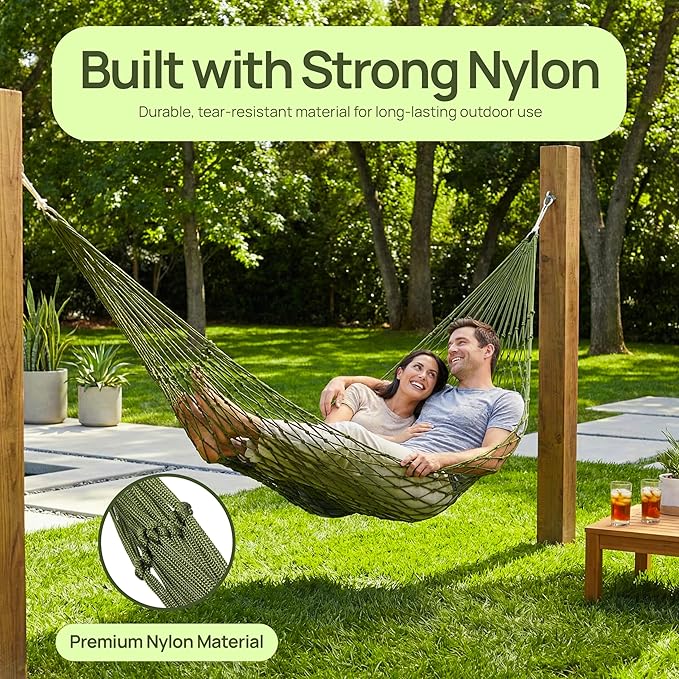 Gardenised Portable Rope Hammock with Hanging Cords & Carry Bag Lightweight Compact Outdoor Design for Camping Hiking Travel Beach Backyard Patio Balcony Garden & Napping, Olive Green Net Hammock