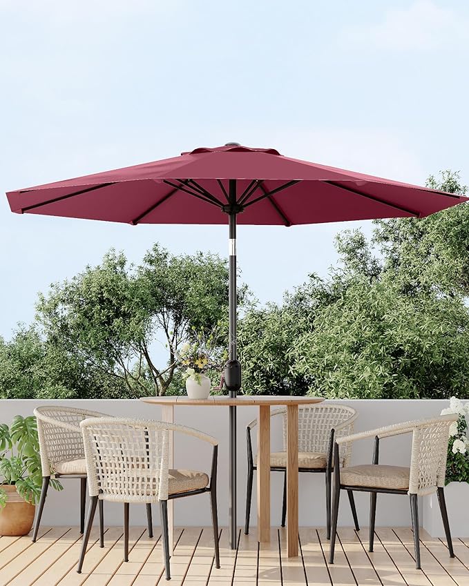 PeakPursuit 9FT Patio Umbrella Outdoor, Market Umbrella, Table Umbrella with Push Button Tilt and Crank, 8 Sturdy Ribs UV Protection Waterproof for Garden, Pool, Deck, Backyard