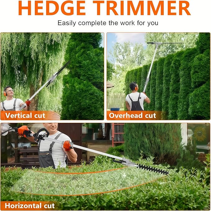 5 in 1 Gas Weed Eater - 52cc 2-Stroke Multi-Functional Hedge Trimmer Pruners Gas Powered Brush Cutter, Pole Saw Chainsaw, Handheld Weed Wacker for Garden and Yard Lawn Orange